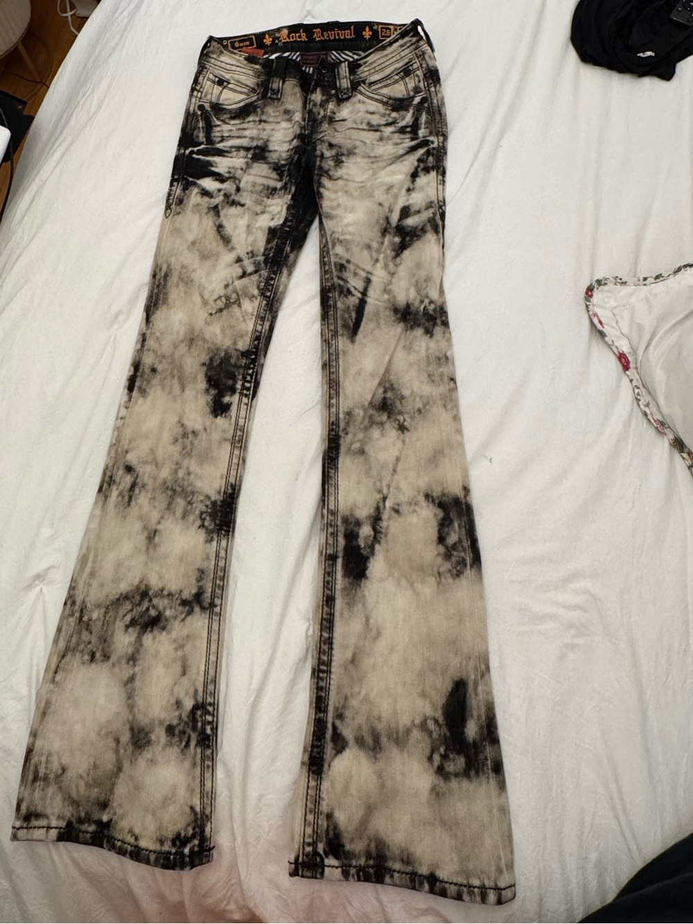 Rock Revival Black & Cream Tie-Dye Flare Jeans